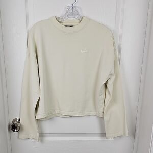 Nike Cream Cropped Long Sleeve Top Size Small Embroidered Logo